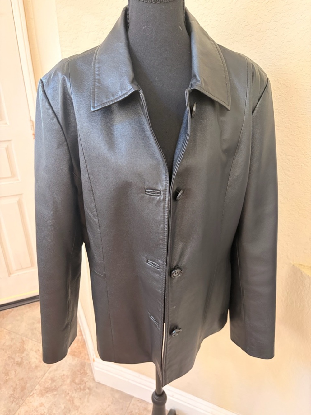 croft & barrow Black Leather Button-Front Women's Jacket